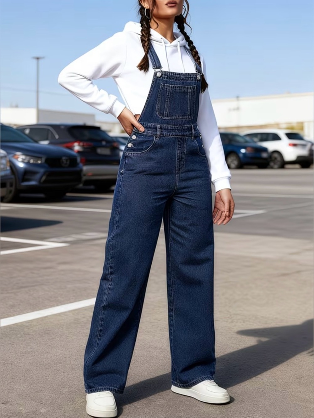 Classic Dark Blue Denim Overalls - Women Jeans